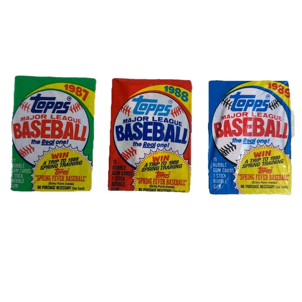 Lot of 3 Unopened Topps Baseball Wax Packs. Sealed Vintage Baseball Packs.